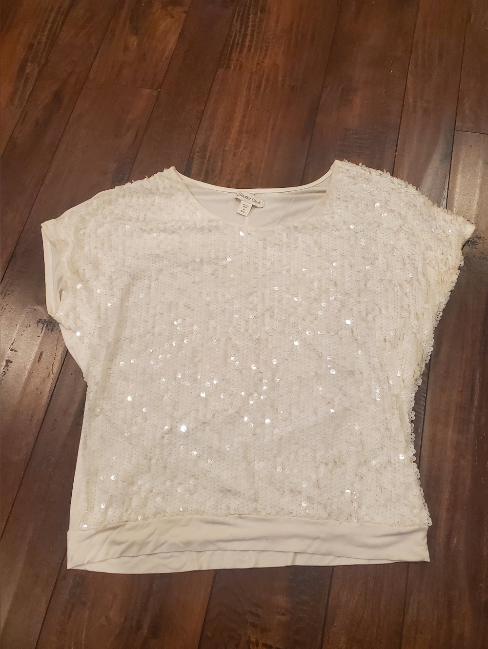 Coldwater Creek White Sequin Short Sleeve Oversized Top (10 -12)